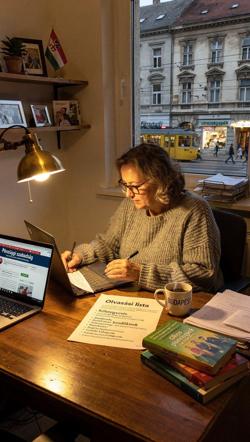 Egyszerű pénzügyi tervezési eszközök és megtakarítási célok ábrázolása egy strukturált olvasási lista mellett, amely segíti a pénzügyi fegyelem kialakítását.