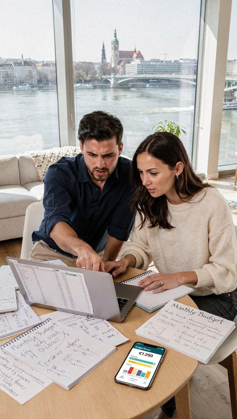 Kézben tartott pénzügyi tervezési jegyzetek és kalkulátor egy asztalon, amely az alapvető megtakarítási szokások kialakítását segíti elő.